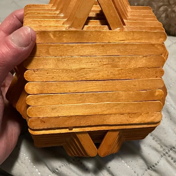 Vintage Hippy Folk Art Handmade Popsicle Stick Purse - Picture 5 of 11